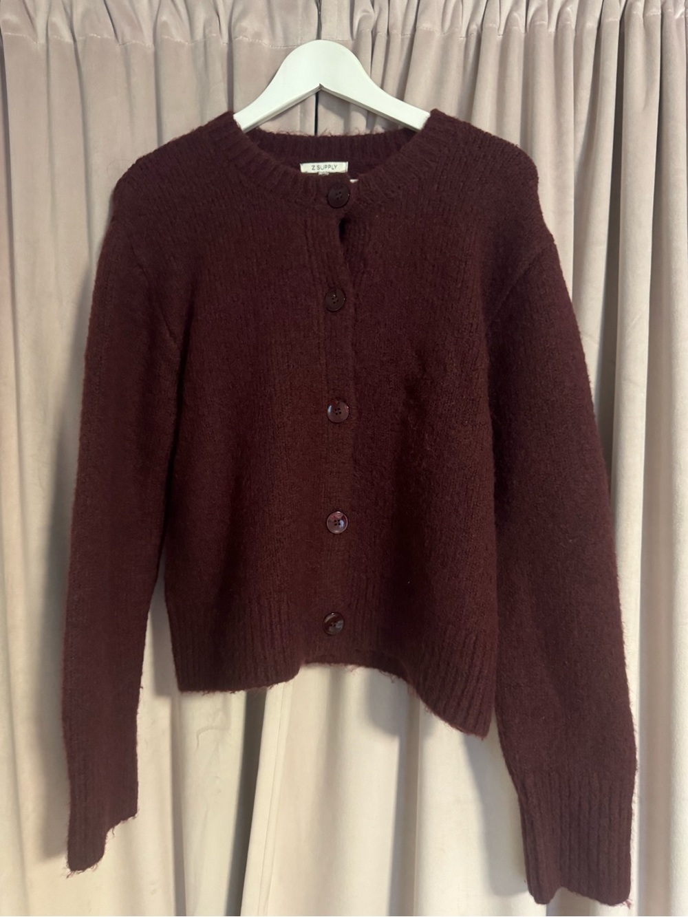 Z Supply Maroon Button-Front Knit Cardigan